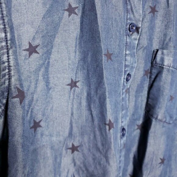 Velvet Heart Womens NWOT Blue Tencel Front Tie Star Print Long Sleeve Button... - Picture 3 of 7